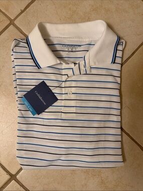 croft & barrow White Polo with Blue and Black Stripes